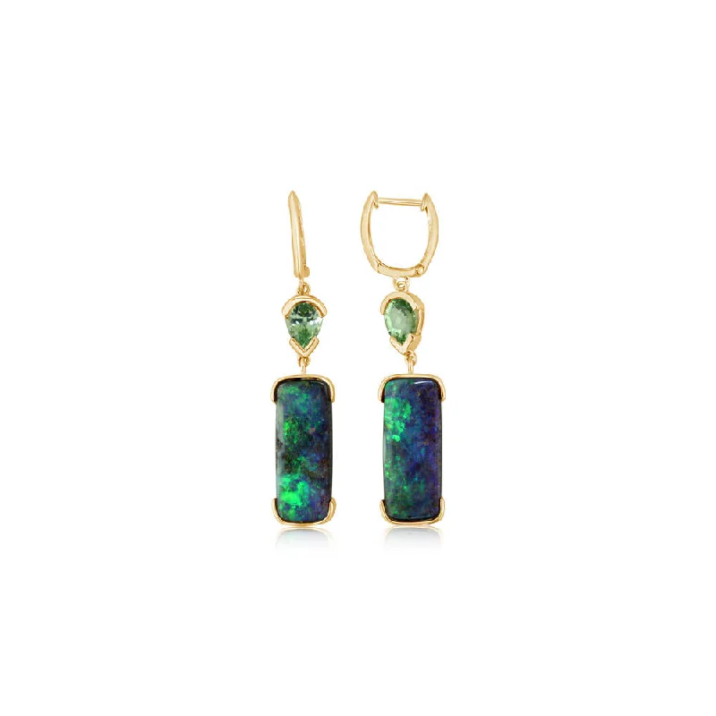 Elegant Designs, Unbeatable Discounts – Shop Jewelry Now 14K Yellow Gold Australian Boulder Opal/Mint Garnet Earrings Elegant Designs, Unbeatable Discounts – Shop Jewelry Now 14K Yellow Gold Australian Boulder Opal/Mint Garnet Earrings