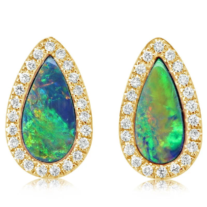 Flash Sale On Exquisite Jewelry – Don't Miss Out 14K Yellow Gold Australian Opal Doublet/Diamond Earrings Flash Sale On Exquisite Jewelry – Don't Miss Out 14K Yellow Gold Australian Opal Doublet/Diamond Earrings