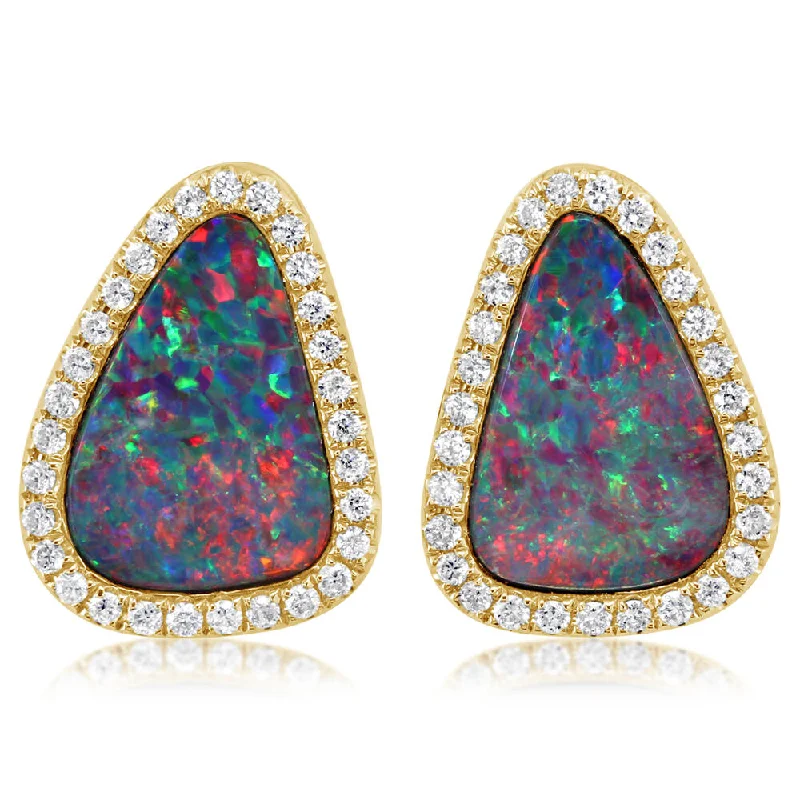 Unmissable Jewelry Sale – Shop Before It's Too Late 14K Yellow Gold Australian Opal Doublet/Diamond Earrings Unmissable Jewelry Sale – Shop Before It's Too Late 14K Yellow Gold Australian Opal Doublet/Diamond Earrings