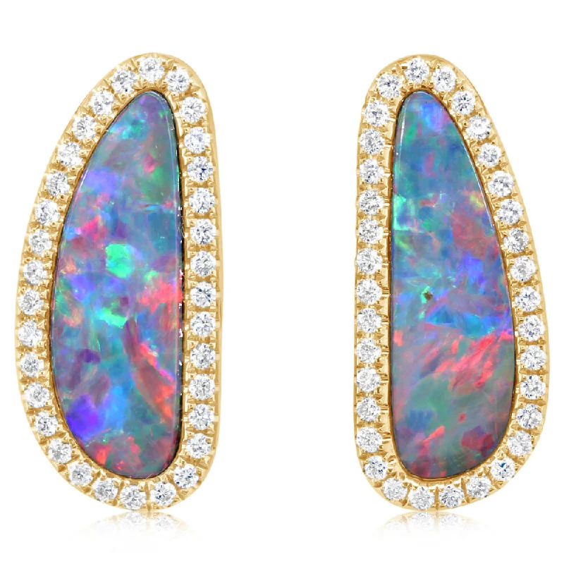 Get Your Favorite Jewelry At The Best Price 14K Yellow Gold Australian Opal Doublet/Diamond Earrings Get Your Favorite Jewelry At The Best Price 14K Yellow Gold Australian Opal Doublet/Diamond Earrings