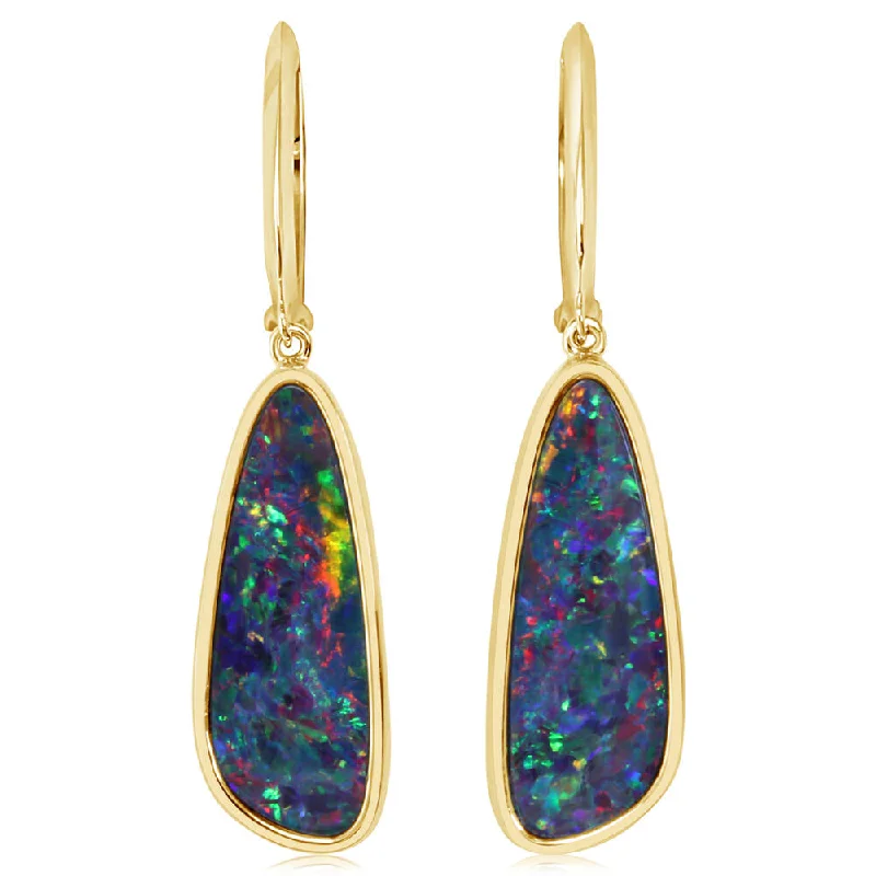 Unbeatable Offers On Luxury And Everyday Jewelry 14K Yellow Gold Australian Opal Doublet Plain Bezel Leverback Earrings Unbeatable Offers On Luxury And Everyday Jewelry 14K Yellow Gold Australian Opal Doublet Plain Bezel Leverback Earrings