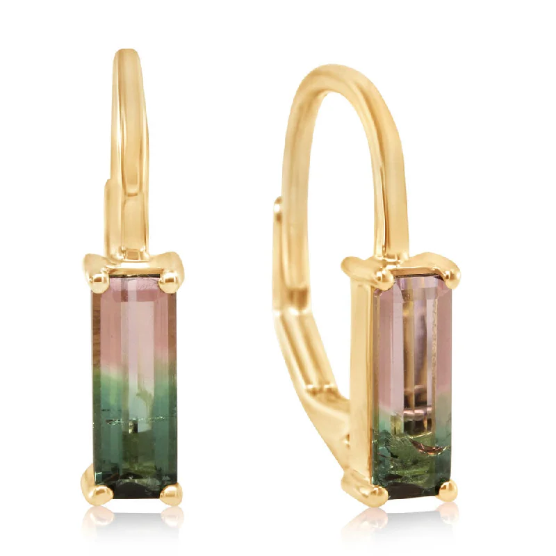 Chic And Stylish Jewelry At Discounted Prices 14K Yellow Gold Bi-Color Tourmaline Earrings Chic And Stylish Jewelry At Discounted Prices 14K Yellow Gold Bi-Color Tourmaline Earrings