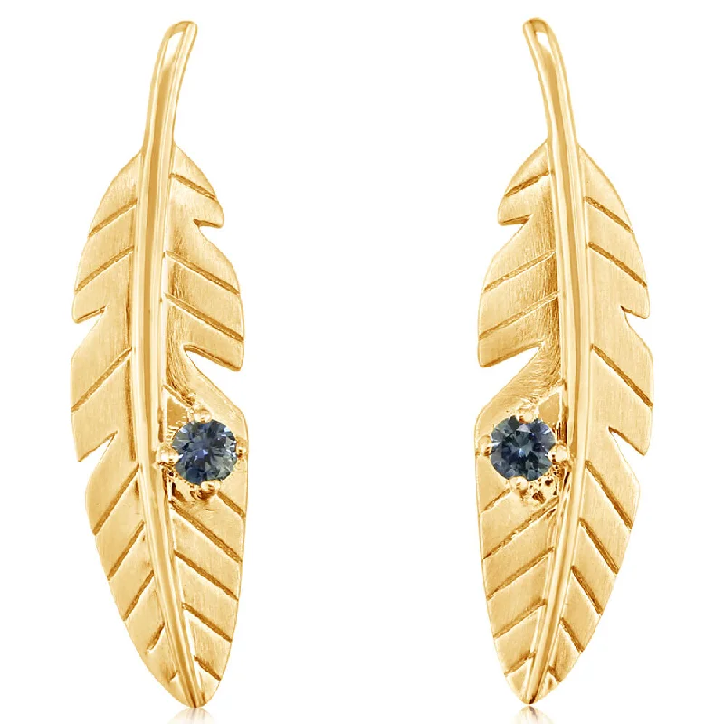 Timeless Jewelry, Timeless Savings – Don't Wait 14K Yellow Gold Montana Sapphire Feather Earrings Timeless Jewelry, Timeless Savings – Don't Wait 14K Yellow Gold Montana Sapphire Feather Earrings