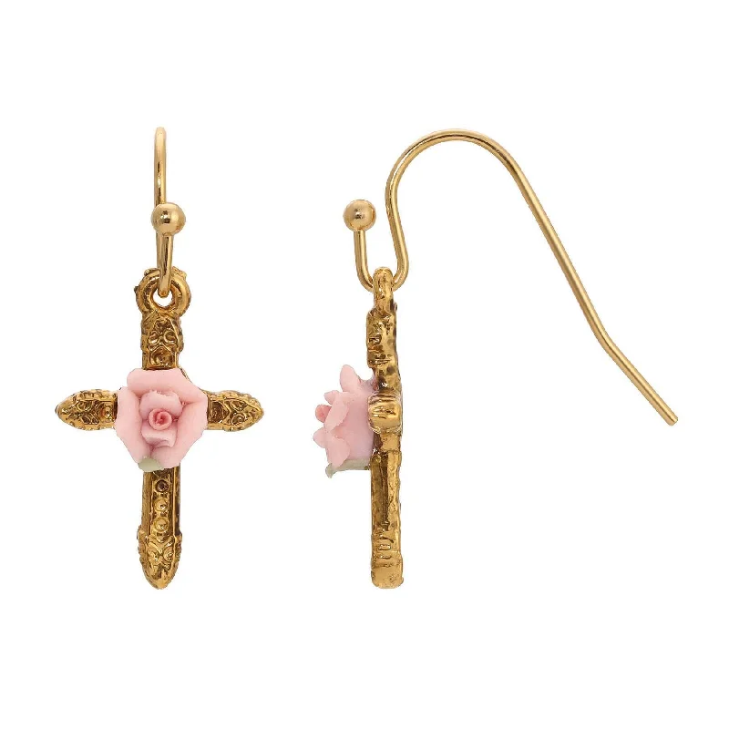 Exclusive Jewelry Markdowns – Limited-Time Offer 1928 Jewelry Cross & Pink Porcelain Rose Drop Earrings Exclusive Jewelry Markdowns – Limited-Time Offer 1928 Jewelry Cross & Pink Porcelain Rose Drop Earrings