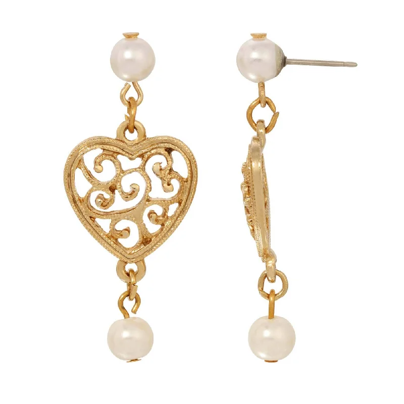 Final Call For Exquisite Jewelry At Reduced Rates 1928 Jewelry Gold Filigree Heart & Faux Pearl Post Dangle Earrings Final Call For Exquisite Jewelry At Reduced Rates 1928 Jewelry Gold Filigree Heart & Faux Pearl Post Dangle Earrings