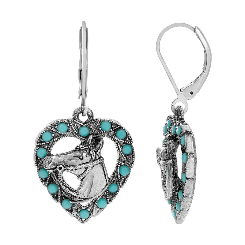 Limited-Time Offer On Premium Jewelry Collections 1928 Jewelry Heart Horse Head Turquoise Crystal Drop Earrings Limited-Time Offer On Premium Jewelry Collections 1928 Jewelry Heart Horse Head Turquoise Crystal Drop Earrings