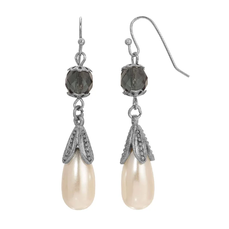 Waterproof Stainless Steel Jewelry For Lasting Beauty 1928 Jewelry Montana Blue Fire Polished Crystal Faux Pearl Teardrop Dangling Earrings Waterproof Stainless Steel Jewelry For Lasting Beauty 1928 Jewelry Montana Blue Fire Polished Crystal Faux Pearl Teardrop Dangling Earrings