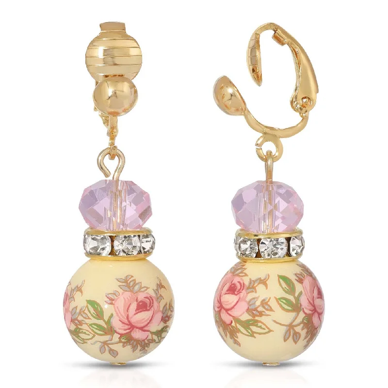 Luxury Jewelry Now At Special Promotional Rates 1928 Jewelry Pink Floral Decal Beaded Drop Clip On Earrings Luxury Jewelry Now At Special Promotional Rates 1928 Jewelry Pink Floral Decal Beaded Drop Clip On Earrings