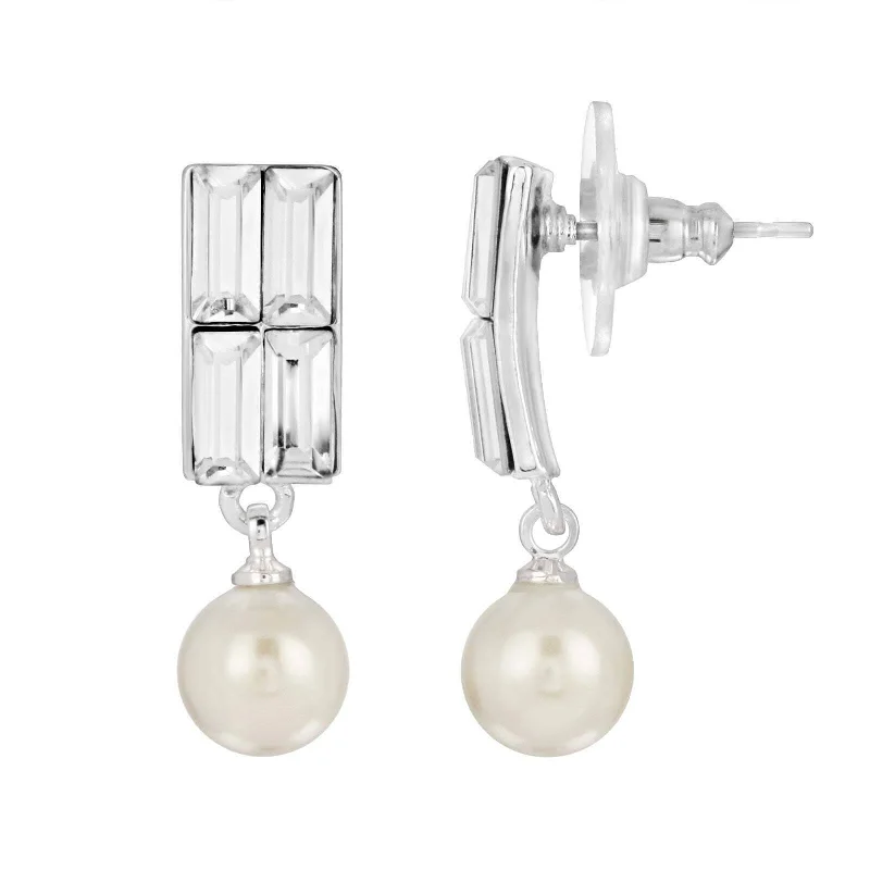 Seasonal Jewelry Sale – Upgrade Your Style Today 1928 Jewelry Rectangular Clear Crystal & Faux Pearl Post Drop Earrings Seasonal Jewelry Sale – Upgrade Your Style Today 1928 Jewelry Rectangular Clear Crystal & Faux Pearl Post Drop Earrings