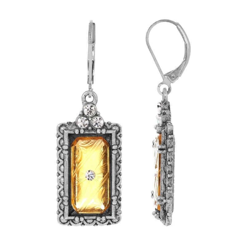 Elegant Rose Gold Jewelry For A Stylish Touch 1928 Jewelry Romana Octagon Etched Glass & Crystal Drop Earrings Elegant Rose Gold Jewelry For A Stylish Touch 1928 Jewelry Romana Octagon Etched Glass & Crystal Drop Earrings