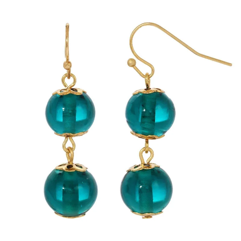 Personalized Engraved Jewelry For Meaningful Gifts 1928 Jewelry Teal Round Glass Bead Drop Earrings Personalized Engraved Jewelry For Meaningful Gifts 1928 Jewelry Teal Round Glass Bead Drop Earrings