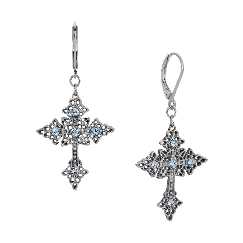 Flash Deals On Fine Jewelry – Shop Before It's Gone Symbols Of Faith Croce Elegante Light Sapphire Crystal Drop Earrings Flash Deals On Fine Jewelry – Shop Before It's Gone Symbols Of Faith Croce Elegante Light Sapphire Crystal Drop Earrings