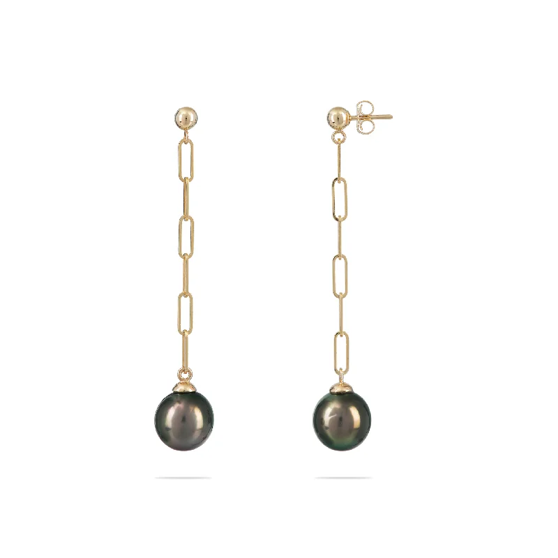 Get Your Favorite Jewelry At The Best Price Tahitian Black Pearl Paperclip Chain Earrings in Gold - 9-10mm Get Your Favorite Jewelry At The Best Price Tahitian Black Pearl Paperclip Chain Earrings in Gold - 9-10mm