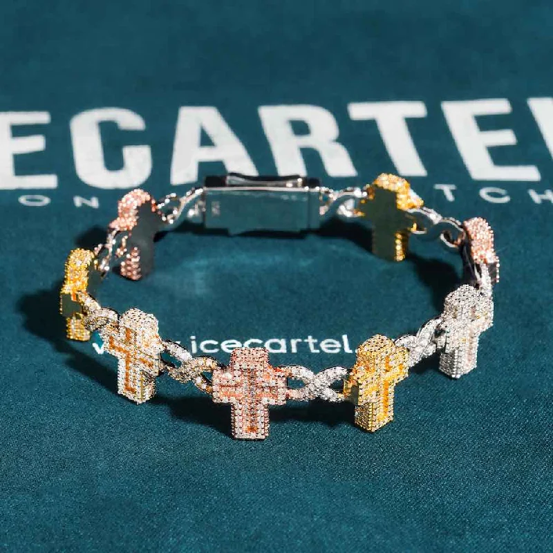Luxury Jewelry Now At Special Promotional Rates 15MM Moissanite Cross Infinity Link Bracelet Three Tone Luxury Jewelry Now At Special Promotional Rates 15MM Moissanite Cross Infinity Link Bracelet Three Tone