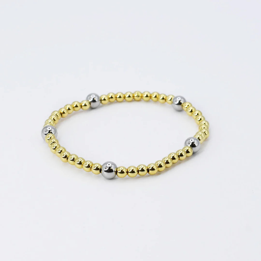 Discounted Jewelry For A Glamorous Look Gold Beaded Silver Accent Ball Bracelet by Treasure Jewels Discounted Jewelry For A Glamorous Look Gold Beaded Silver Accent Ball Bracelet by Treasure Jewels