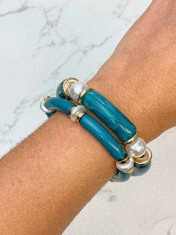 Limited-Time Jewelry Sale – Elegant Styles At Less Acrylic Pearl Tube Bracelet Set - Teal Limited-Time Jewelry Sale – Elegant Styles At Less Acrylic Pearl Tube Bracelet Set - Teal