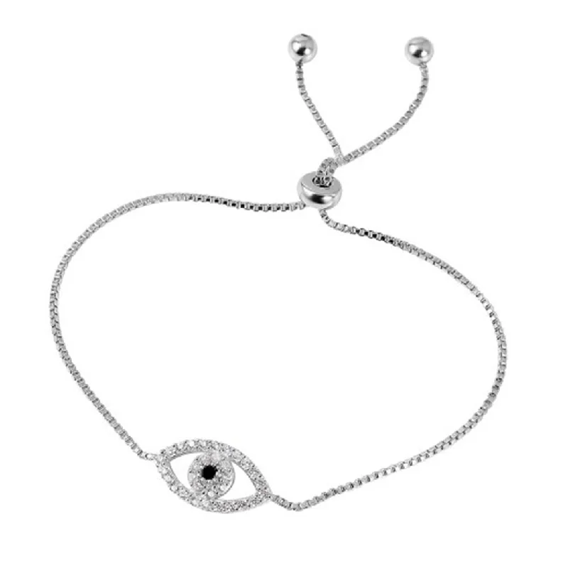 Luxury Jewelry At Unbeatable Discounts Rhodium Plated Adjustable Evil Eye Bolo Bracelet Luxury Jewelry At Unbeatable Discounts Rhodium Plated Adjustable Evil Eye Bolo Bracelet