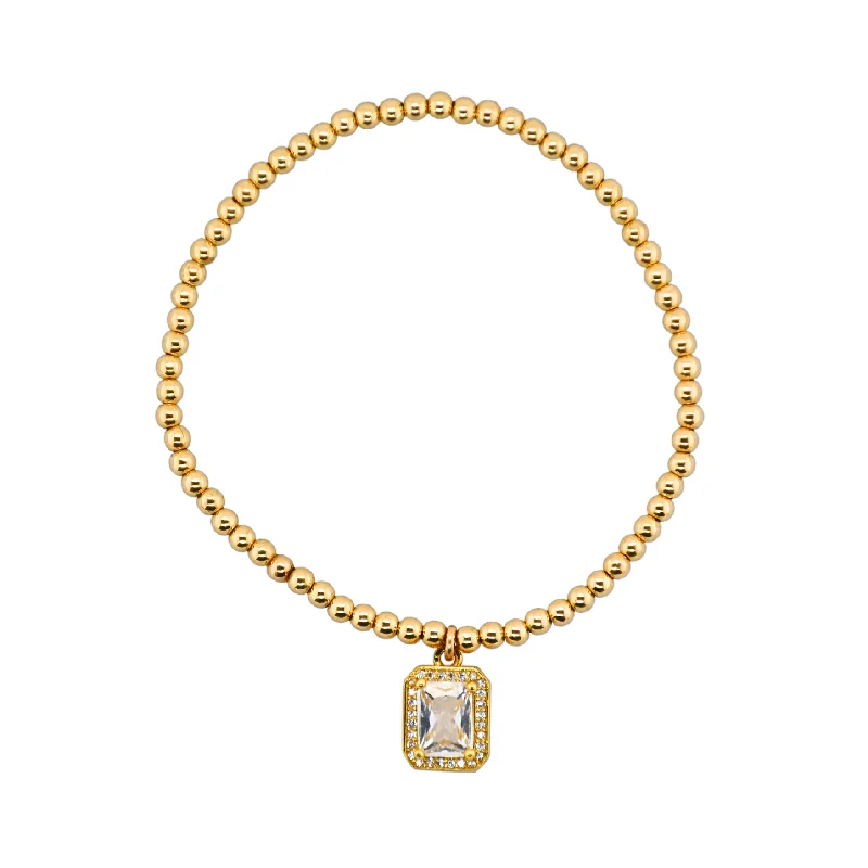 Shop Modern Jewelry Collections With Exclusive Discounts "BAGUETTE CLEAR" Gold Plated Charm with 14K Gold Filled beads Bracelet Shop Modern Jewelry Collections With Exclusive Discounts "BAGUETTE CLEAR" Gold Plated Charm with 14K Gold Filled beads Bracelet
