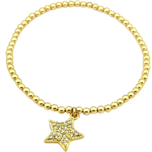 Affordable Luxury Jewelry For Every Occasion "BIG STAR" CZ Charm Gold Filled Ball Beaded Bracelet Affordable Luxury Jewelry For Every Occasion "BIG STAR" CZ Charm Gold Filled Ball Beaded Bracelet