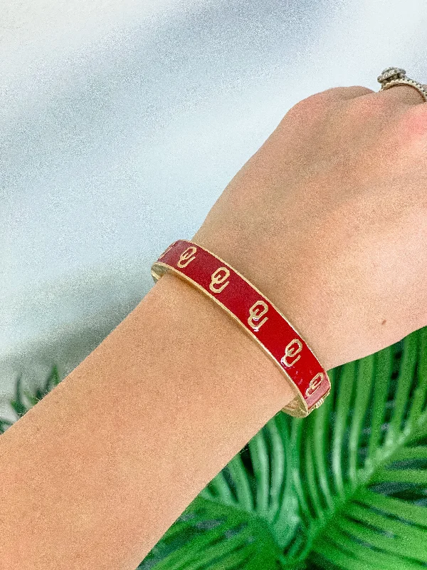 Limited-Time Jewelry Sale – Elegant Styles At Less Collegiate Gold Football Hinged Bangle Bracelet - Oklahoma Red Limited-Time Jewelry Sale – Elegant Styles At Less Collegiate Gold Football Hinged Bangle Bracelet - Oklahoma Red