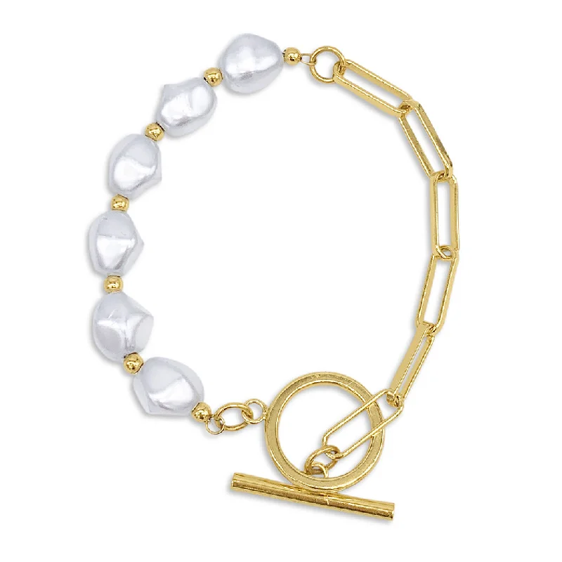 Exclusive Jewelry Offers – Shine For Less 14k Gold Plated Chain Toggle Pearl Bracelet Exclusive Jewelry Offers – Shine For Less 14k Gold Plated Chain Toggle Pearl Bracelet