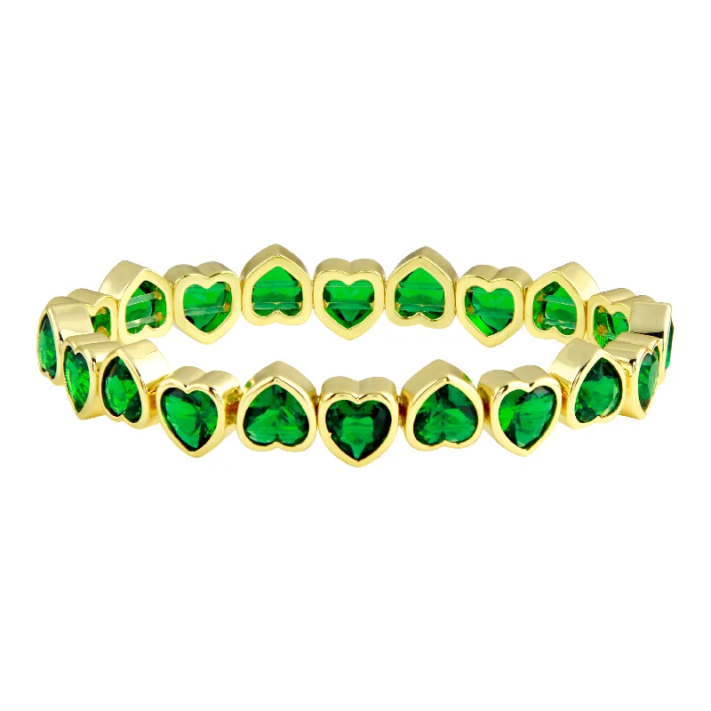 Clearance Sale On High-End Jewelry Collections Emerald Stretchy Bezel Heart Bracelet Clearance Sale On High-End Jewelry Collections Emerald Stretchy Bezel Heart Bracelet