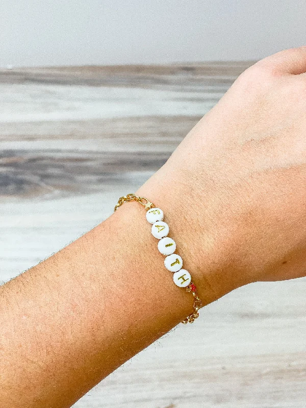 Bestselling Jewelry At Special Promotional Rates 'Faith' Beaded Gold Link Toggle Bracelet Bestselling Jewelry At Special Promotional Rates 'Faith' Beaded Gold Link Toggle Bracelet