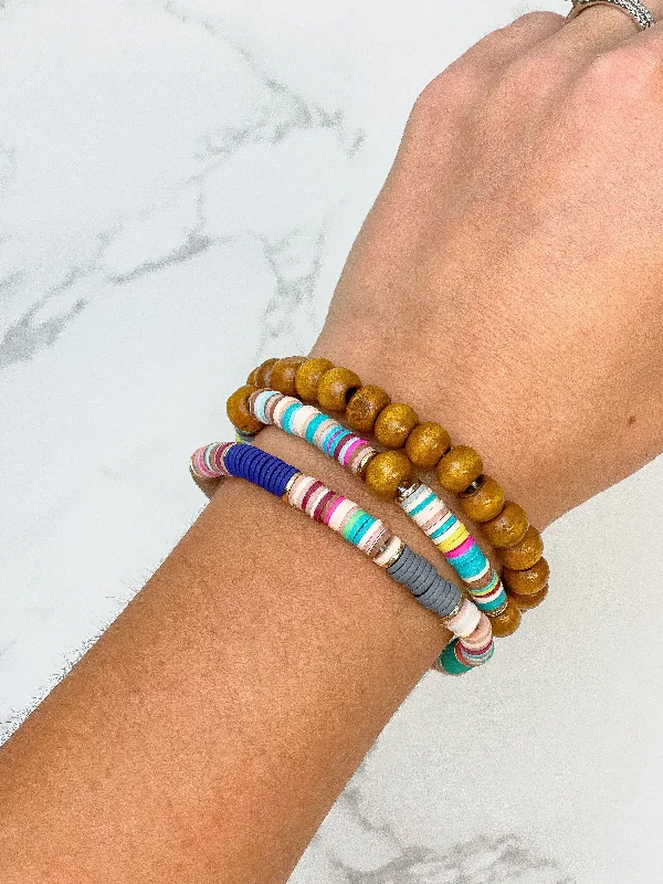 Clearance Sale On High-End Jewelry Collections Heishi Multicolor Wood Bead Bracelet Set Clearance Sale On High-End Jewelry Collections Heishi Multicolor Wood Bead Bracelet Set