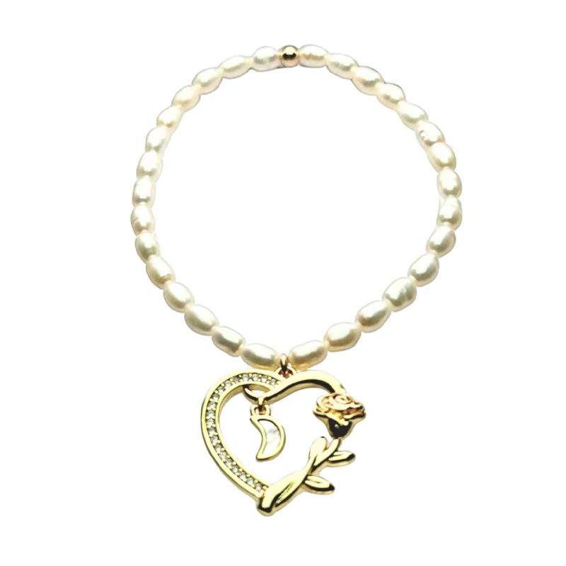 Shop High-Quality Jewelry At Jaw-Dropping Discounts "HEART ROSE + MOON" Pearls w/ Gold Filled beaded Bracelets Shop High-Quality Jewelry At Jaw-Dropping Discounts "HEART ROSE + MOON" Pearls w/ Gold Filled beaded Bracelets