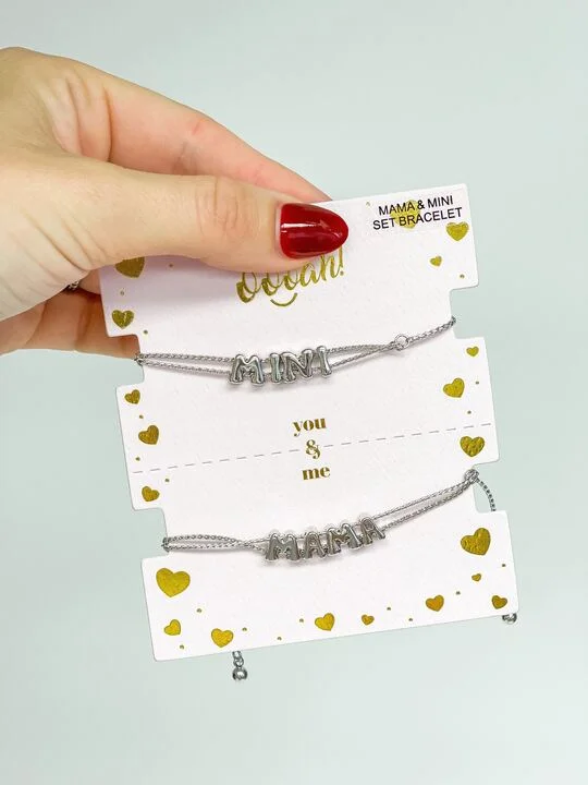 Eco-Friendly Sustainable Jewelry For Conscious Buyers Mama & Mini Metal Bracelet Set - Silver Eco-Friendly Sustainable Jewelry For Conscious Buyers Mama & Mini Metal Bracelet Set - Silver