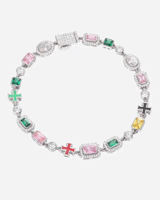 Affordable Elegance – Premium Jewelry At Special Prices MOISSANITE CROSS & GEMSTONES BRACELET. - WHITE GOLD Affordable Elegance – Premium Jewelry At Special Prices MOISSANITE CROSS & GEMSTONES BRACELET. - WHITE GOLD
