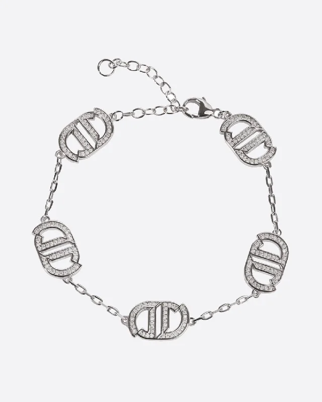 Customized Silver Jewelry For Unique Style MOISSANITE MONOGRAM BRACELET. - WHITE GOLD Customized Silver Jewelry For Unique Style MOISSANITE MONOGRAM BRACELET. - WHITE GOLD