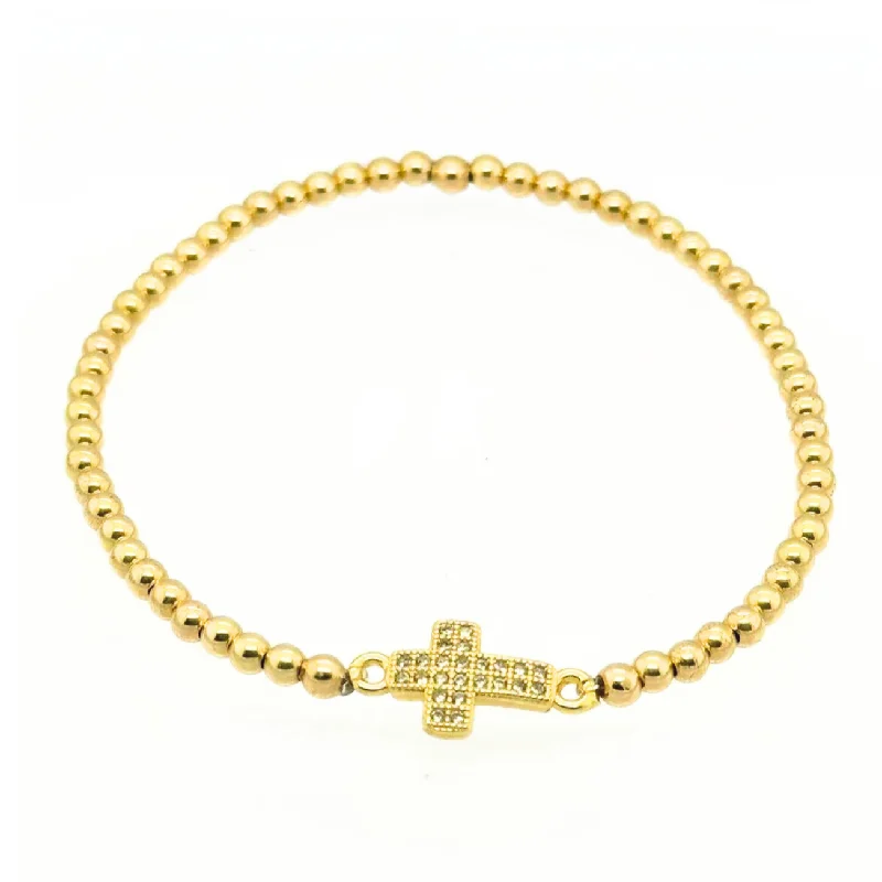 Last Chance To Shop High-End Jewelry At Markdown Prices "ESTHER" Pave Cross Charm on Gold Filled Ball Beaded Bracelet Last Chance To Shop High-End Jewelry At Markdown Prices "ESTHER" Pave Cross Charm on Gold Filled Ball Beaded Bracelet