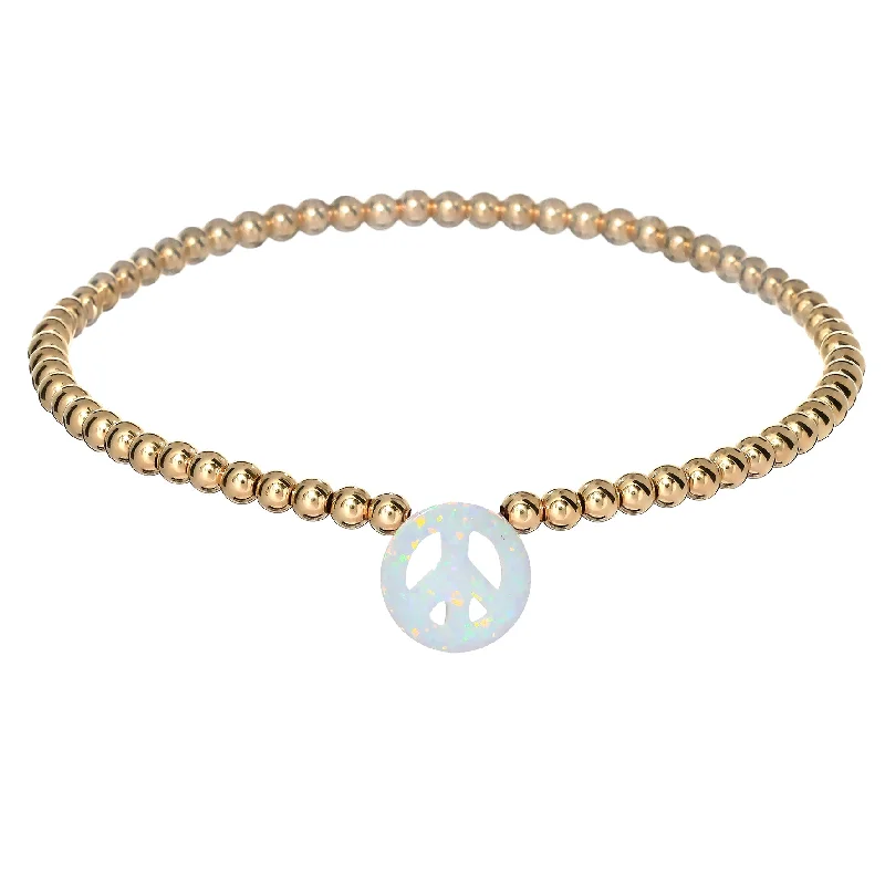 Romantic Heart-Shaped Jewelry For Special Gifts "PEACE SIGN" Opal Charm and Gold Filled Ball Beaded Bracelet Romantic Heart-Shaped Jewelry For Special Gifts "PEACE SIGN" Opal Charm and Gold Filled Ball Beaded Bracelet