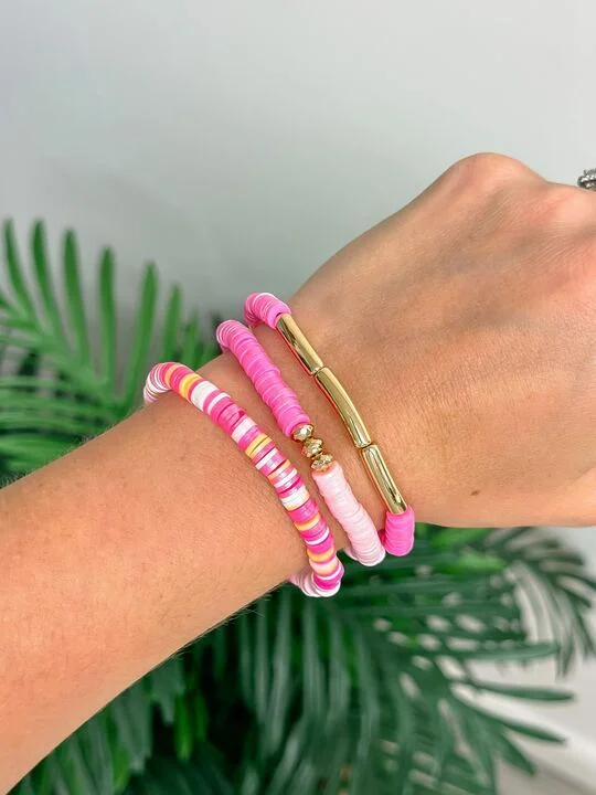 Buy More, Save More On Stunning Jewelry Pieces Shimmer Rubber Disc Stretch Stack - Pink Buy More, Save More On Stunning Jewelry Pieces Shimmer Rubber Disc Stretch Stack - Pink
