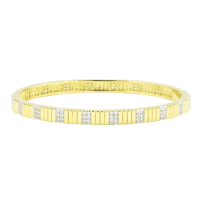 Trendy Minimalist Jewelry For Everyday Wear Sleek Pavé Hinge Bangle