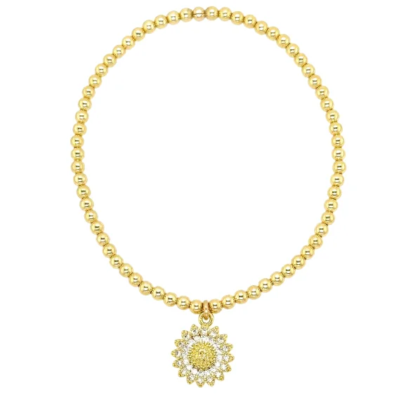 Shop Signature Jewelry Styles At Exclusive Prices "SUN FLOWER" Pave Charm Gold Filled Ball Bead Bracelet Shop Signature Jewelry Styles At Exclusive Prices "SUN FLOWER" Pave Charm Gold Filled Ball Bead Bracelet
