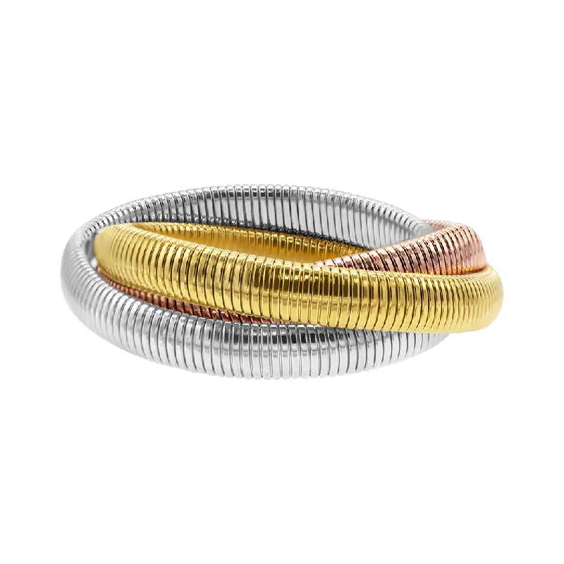 Big Discounts On Elegant Jewelry Collections Tarnish Resistant 14k Gold Plated 3-Layer Tri-Color Omega Chain Bracelet Big Discounts On Elegant Jewelry Collections Tarnish Resistant 14k Gold Plated 3-Layer Tri-Color Omega Chain Bracelet
