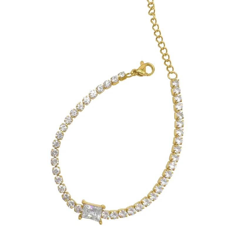 Best Jewelry Deals – Shop Premium Pieces At Great Prices 14k Gold Plated Tennis Bracelet with Baguette Center Stone Best Jewelry Deals – Shop Premium Pieces At Great Prices 14k Gold Plated Tennis Bracelet with Baguette Center Stone