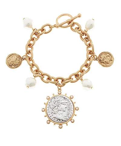 Trending Jewelry Styles Now At Limited-Time Discounts Two-Tone Chunky Coin & Pearl Charm Bracelet Trending Jewelry Styles Now At Limited-Time Discounts Two-Tone Chunky Coin & Pearl Charm Bracelet