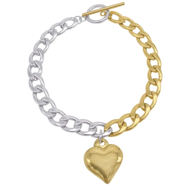 Elegant Jewelry, Exclusive Prices – Shop Now Tarnish Resistant Mixed Metal Heart Chain Toggle Bracelet Elegant Jewelry, Exclusive Prices – Shop Now Tarnish Resistant Mixed Metal Heart Chain Toggle Bracelet