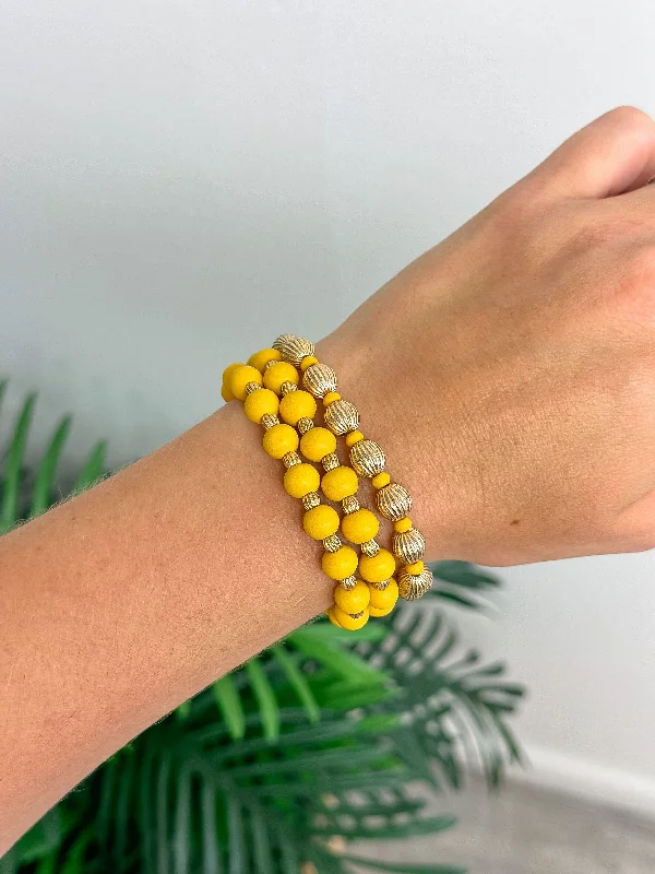 Timeless Elegance Now At Special Discounts Wood Stack Stretch Bracelet Set - Mustard Timeless Elegance Now At Special Discounts Wood Stack Stretch Bracelet Set - Mustard
