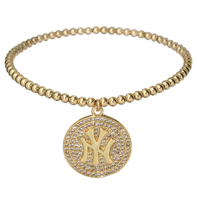 Seasonal Jewelry Deals – Elevate Your Style "YANKEES" CZ Charm Gold Filled Ball Bead Bracelet Seasonal Jewelry Deals – Elevate Your Style "YANKEES" CZ Charm Gold Filled Ball Bead Bracelet