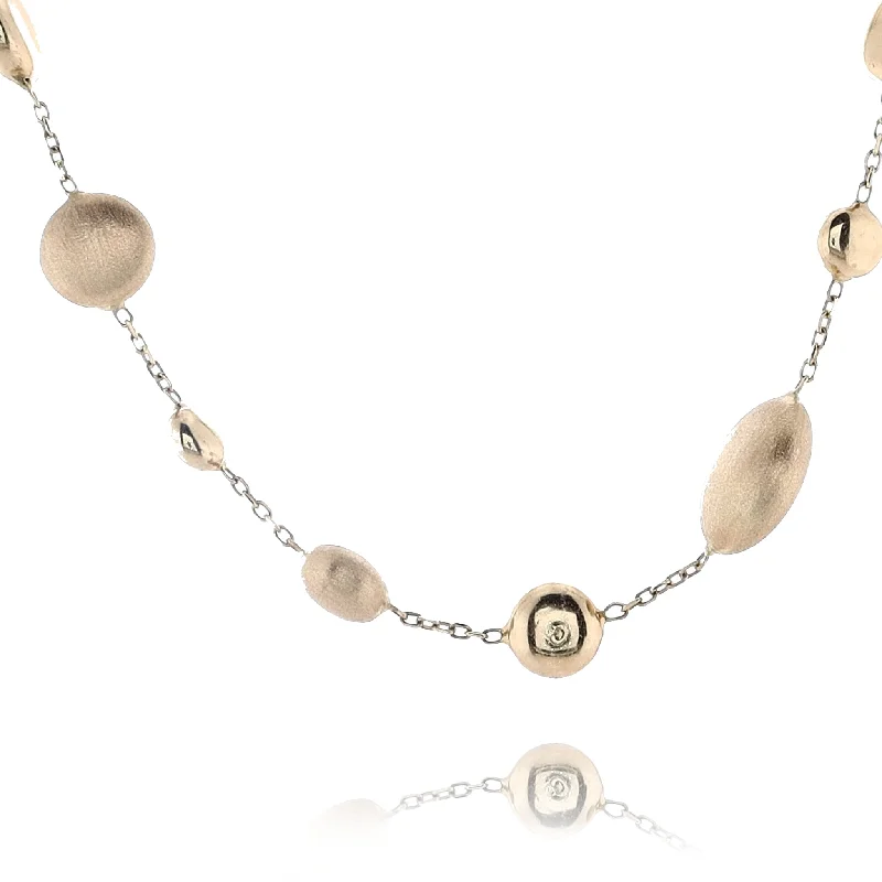 Exclusive Jewelry Sale – Sparkle For Less 14 Karat Yellow Gold Assorted Round and Puff Matte and Polished Station Bead Necklace Exclusive Jewelry Sale – Sparkle For Less 14 Karat Yellow Gold Assorted Round and Puff Matte and Polished Station Bead Necklace