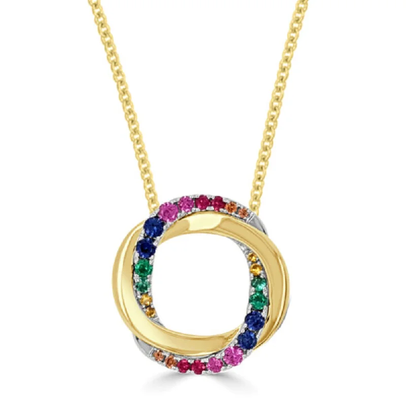 Once-A-Year Jewelry Sale – Grab Your Favorites Now 14k Gold Small Halo Twist Rainbow Sapphires Pendant Once-A-Year Jewelry Sale – Grab Your Favorites Now 14k Gold Small Halo Twist Rainbow Sapphires Pendant