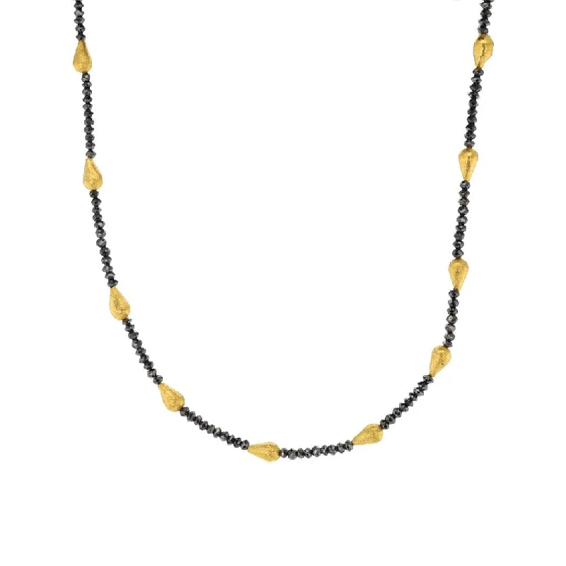Affordable Gold-Plated Jewelry For Modern Fashion Black Diamond & 24K Teardrop Necklace Affordable Gold-Plated Jewelry For Modern Fashion Black Diamond & 24K Teardrop Necklace