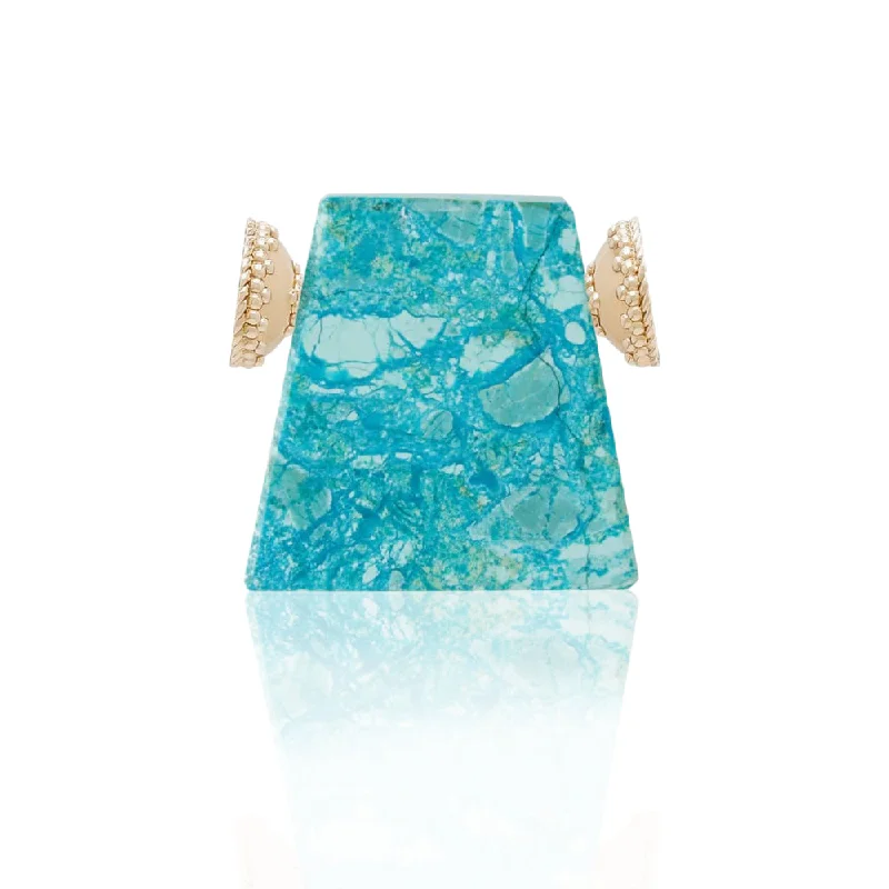 Eco-Friendly Sustainable Jewelry For Conscious Buyers Clara Williams Medium Chrysocolla Shield Centerpiece Eco-Friendly Sustainable Jewelry For Conscious Buyers Clara Williams Medium Chrysocolla Shield Centerpiece